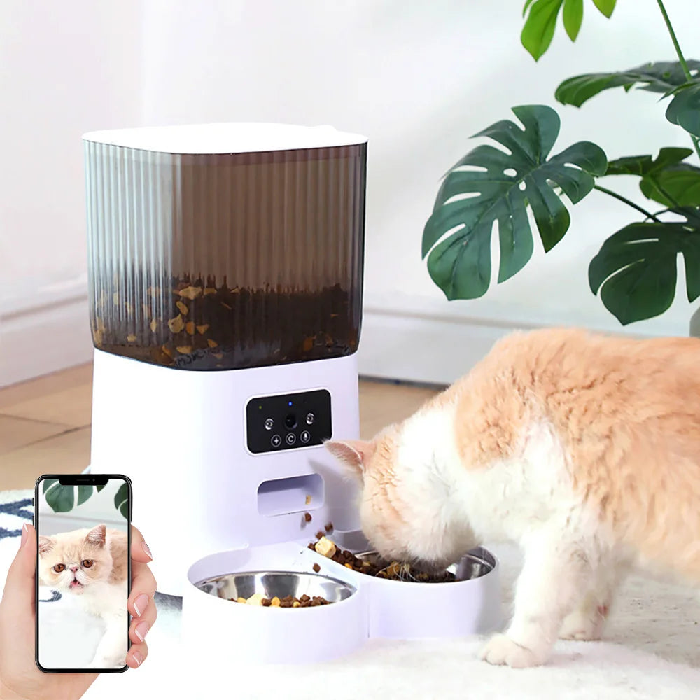 5L Smart Automatic Pet Feeder with Camera & Dual Bowls – WiFi Cat and Dog Food Dispenser
