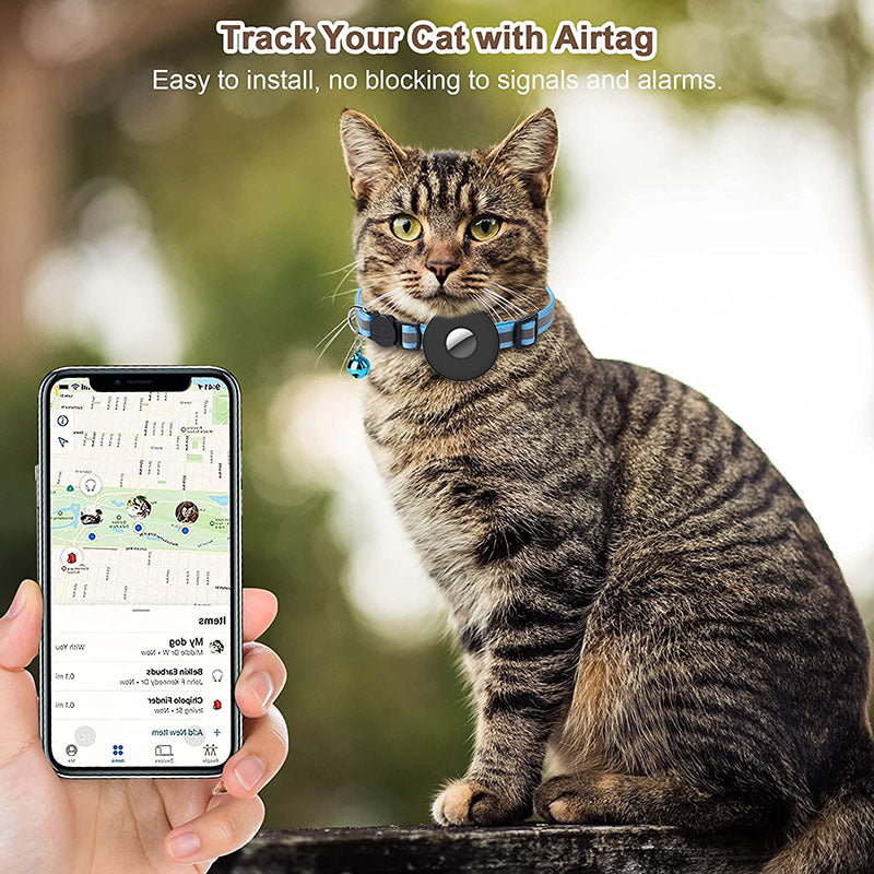 Reflective Air Tag Cat Collar with Bell for Pet Tracking