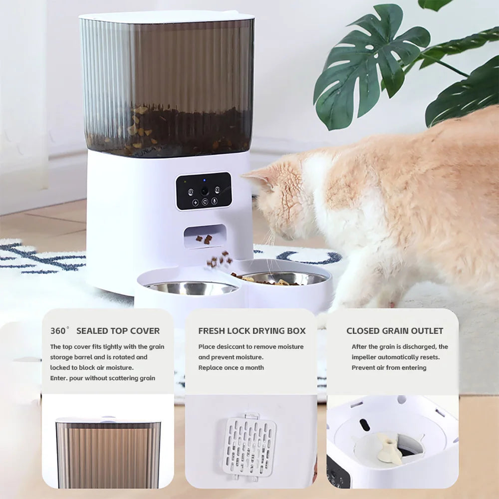 5L Smart Automatic Pet Feeder with Camera & Dual Bowls – WiFi Cat and Dog Food Dispenser