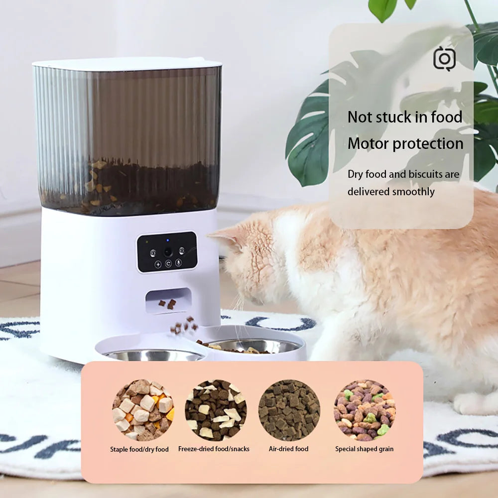 5L Smart Automatic Pet Feeder with Camera & Dual Bowls – WiFi Cat and Dog Food Dispenser