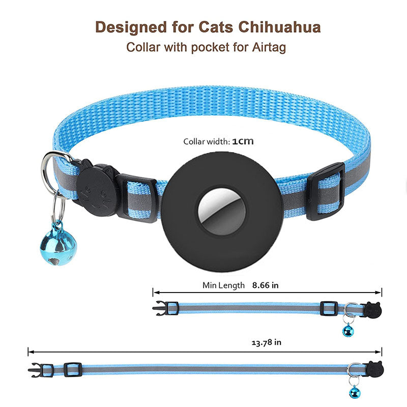 Reflective Air Tag Cat Collar with Bell for Pet Tracking