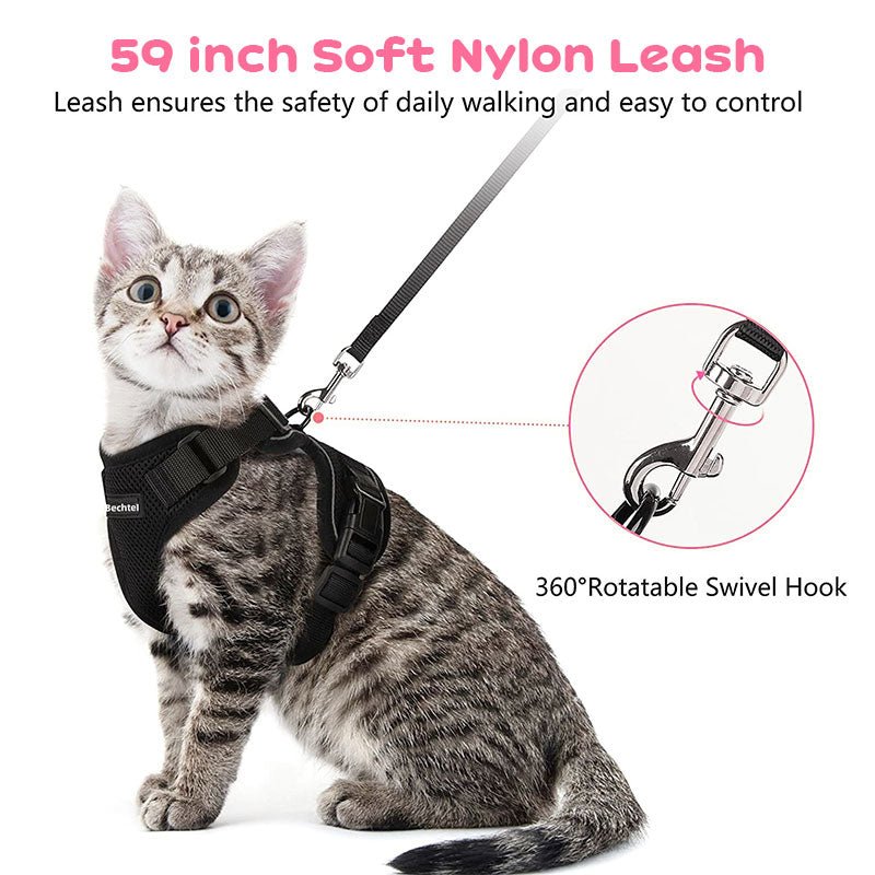 Cat Harness and Leash with Easy Control, Escape-Proof - Soft Adjustable Vest Harness for Walking Cats. - Tail Tales