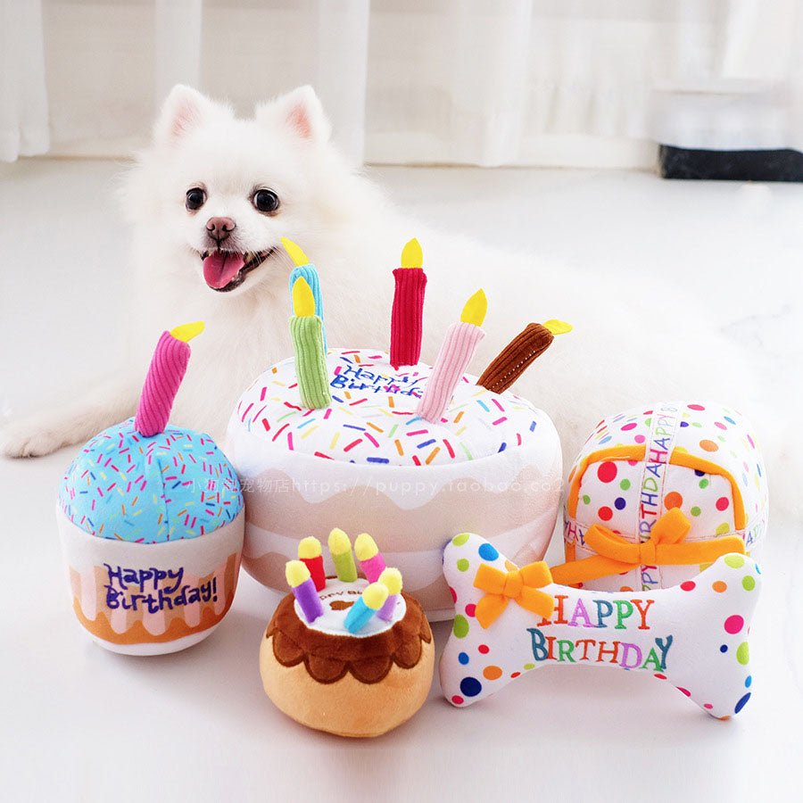 Cute Birthday Cake Squeaker Toy for Puppies, Dogs & Cats - Tail Tales