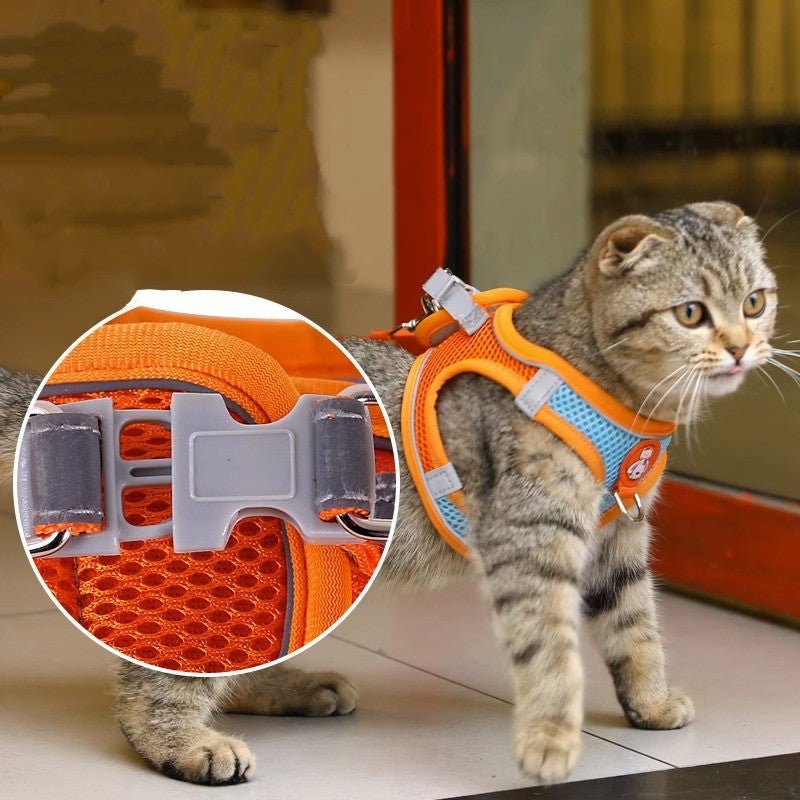 Pet dog leash traction rope reflective chest and back dog leash small dog leash cat leash anti loosening not strangling the neck - Tail Tales