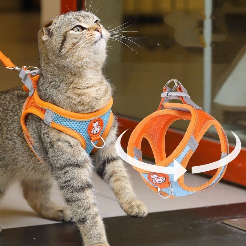 Pet dog leash traction rope reflective chest and back dog leash small dog leash cat leash anti loosening not strangling the neck - Tail Tales