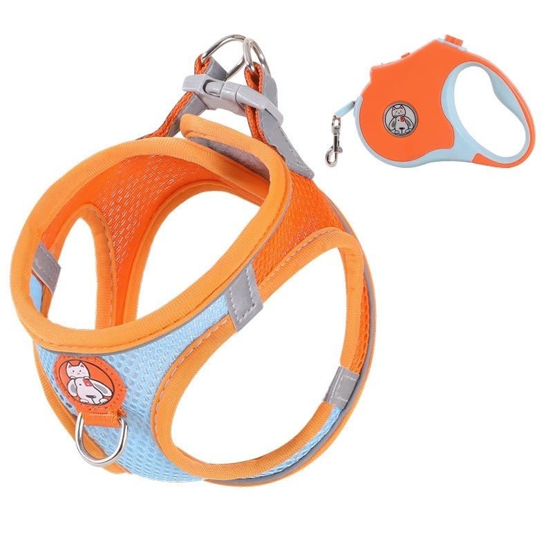 Pet dog leash traction rope reflective chest and back dog leash small dog leash cat leash anti loosening not strangling the neck - Tail Tales