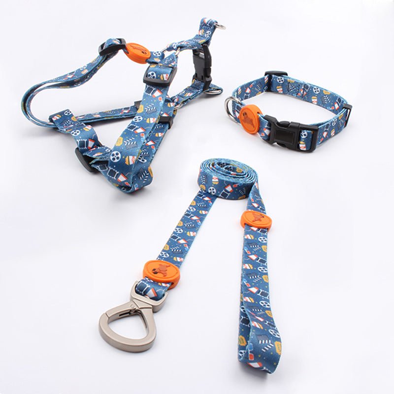 Printed Dog Leash Vest Large Dog Pet Leash Suit Cute Pet Collar Big Dog Leash Three Piece Set - Tail Tales