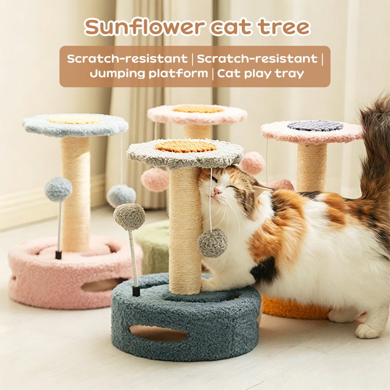 Sunflower Cat Tree – Small Cat Climbing Tower with Scratch Posts & Ball Toy - Tail Tales