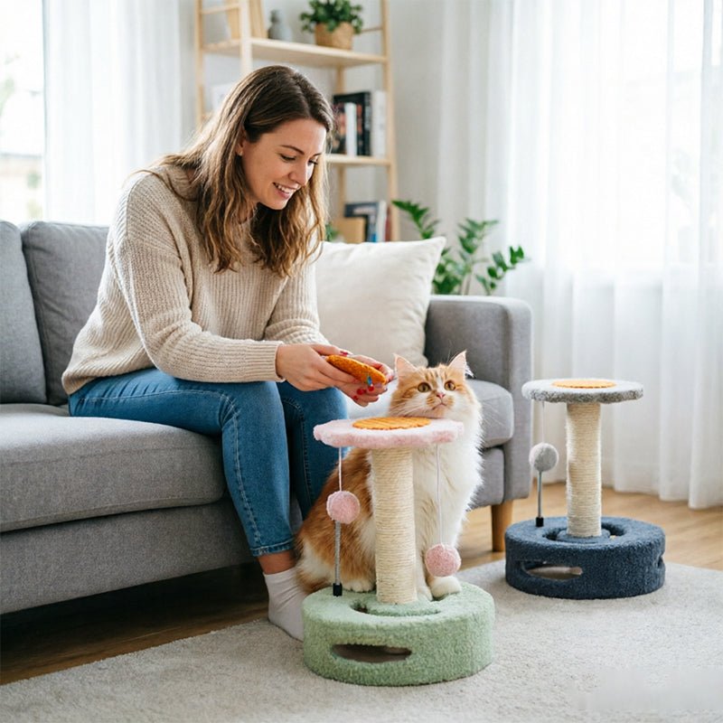 Sunflower Cat Tree – Small Cat Climbing Tower with Scratch Posts & Ball Toy - Tail Tales