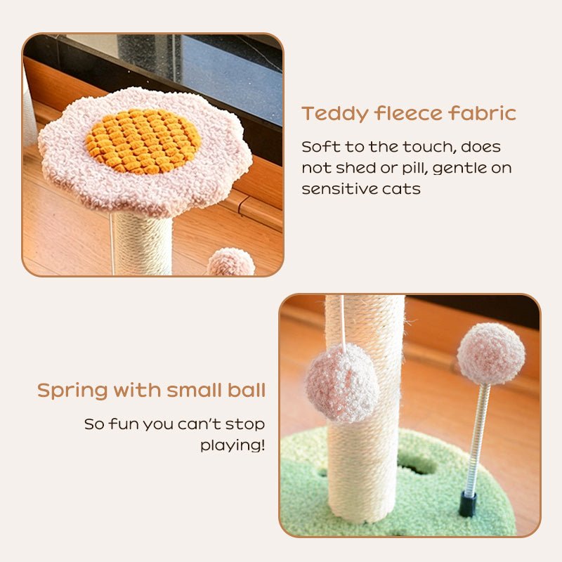 Sunflower Cat Tree – Small Cat Climbing Tower with Scratch Posts & Ball Toy - Tail Tales