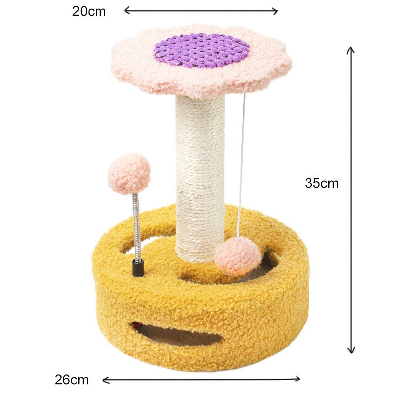Sunflower Cat Tree – Small Cat Climbing Tower with Scratch Posts & Ball Toy - Tail Tales