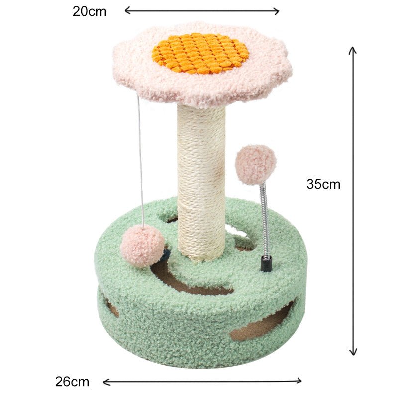 Sunflower Cat Tree – Small Cat Climbing Tower with Scratch Posts & Ball Toy - Tail Tales